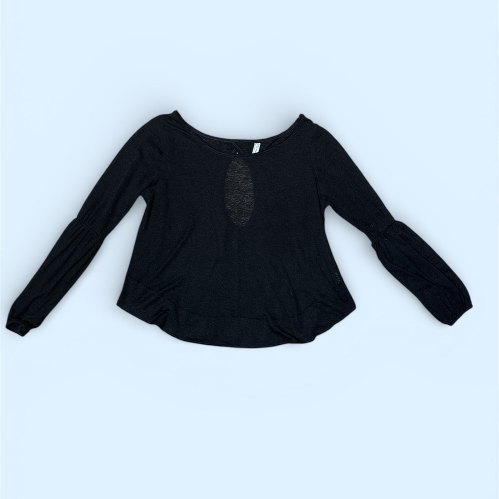 Free People Black Keyhole Long Sleeve Boho Top | L/XL Y2K